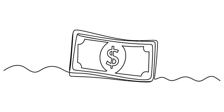One single continuous line drawing of a us dollar paper money bill