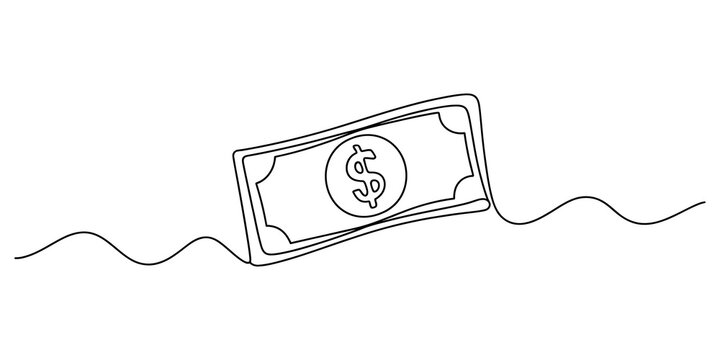 One single continuous line drawing of a us dollar paper money bill