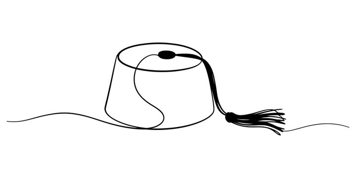 Black and white line art illustration of a traditional turkish fez hat