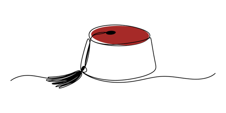 Black and white line art illustration of a traditional turkish fez hat
