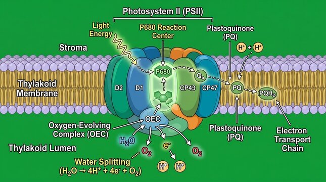 Photosystem ii psii diagram showing light energy conversion process