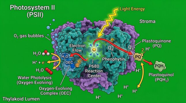Photosystem ii psii diagram showing light energy and electron flow process