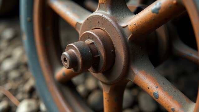 A close-up shot of a train wheel, perfect for industrial or transportation-themed projects