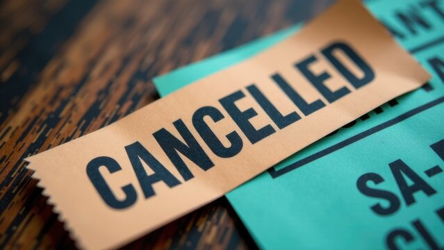 A piece of paper with 'cancelled' written in bold letters