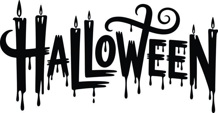 Melting candle typography design for halloween text isolated on white background silhouette