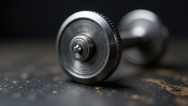 A close-up view of a metal knob on a table, suitable for use in product photography or as a design element