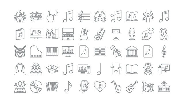Music education icons for learning and teaching music theory and instruments online