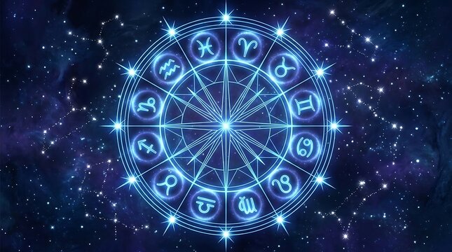 Astrology zodiac signs circle with cosmic background