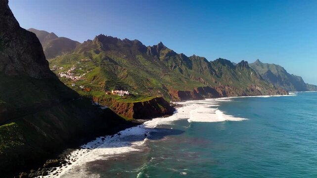 Aerial view of Taganana valley and Roque de las Animas, Tenerife