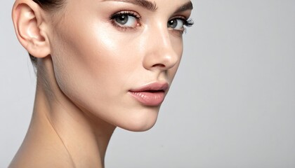Fototapeta premium A close-up portrait of a young woman's face and shoulder