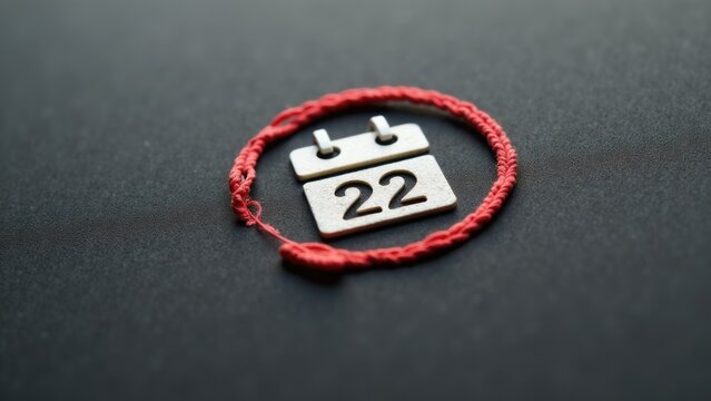 A close-up shot of a red string bracelet featuring a calendar motif