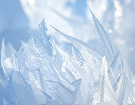 Frost crystals sharp spikes on winter background