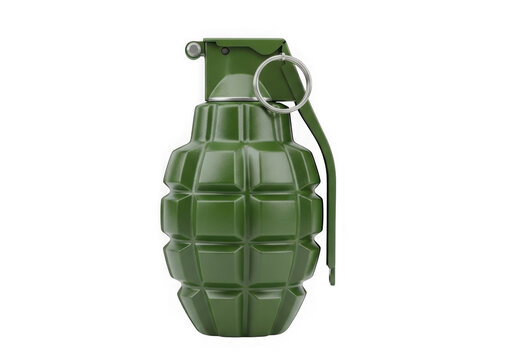 Green military hand grenade with pin pulled isolated on transparent background