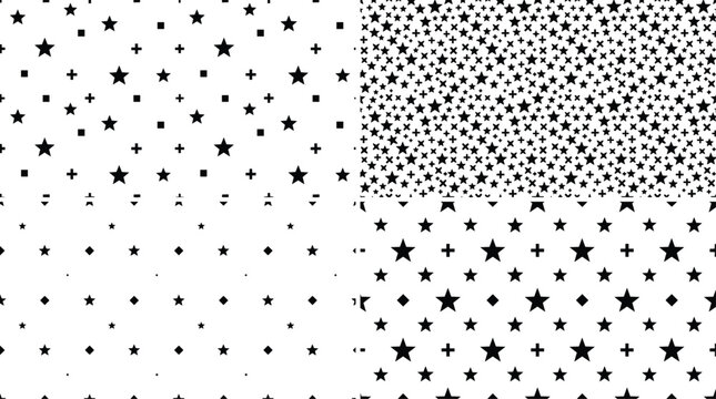Black and white star pattern with plus signs and squares stars