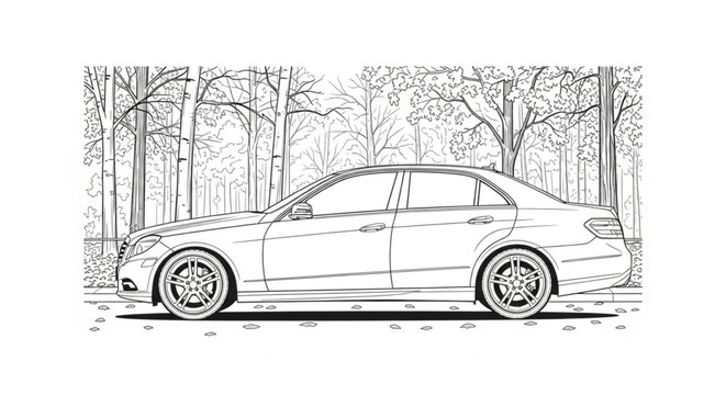 Black and white car drawing side.