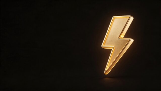 Growth and success in business career development with a glowing golden lightning bolt symbolizing speed power and winning strategy on dark background