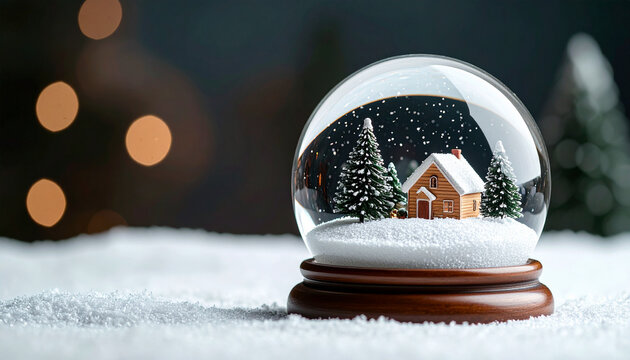 Christmas snow globe with miniature house inside