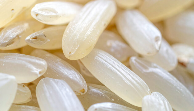 Macro shot of raw uncooked rice grains