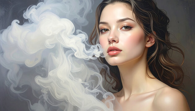 Portrait of serene woman with artistic smoke