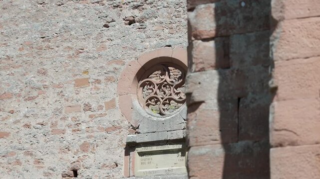 Intricate Rose Window in the Ancient Stone Wall of Limburg Monastery Ruins, Bad D&uuml;rkheim, Germany