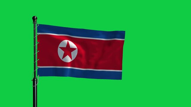 North Korea National Flag Waving on Green Screen Background 4K Loop Animation
