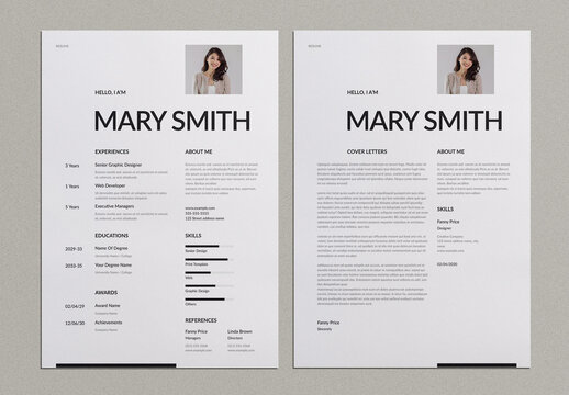 Clean White Resume Layout Set