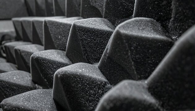 A close-up view of a sound-absorbing panel with triangular foam blocks