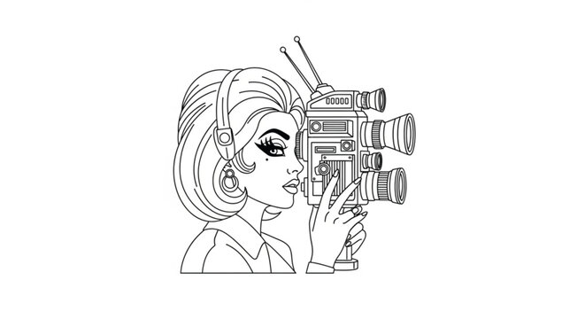 Woman holding old fashioned camera equipment.