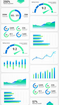 Business intelligence and financial performance analysis report on white background, infographic bar chart investment data analytic graph dashboard, enterprise market statistics trend illustration