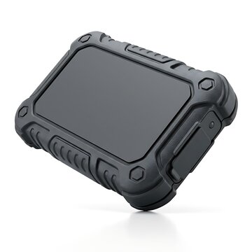 Rugged portable external hard drive in a protective shockproof case isolated on white background