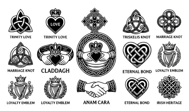 Claddagh icon collection vector Celtic love heritage design