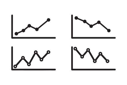 Business growth and decline line graph icons set, financial analytics chart vector symbols isolated on white background