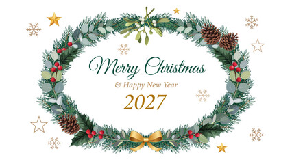 Colorful christmas wreath decoration with festive holiday ornaments and greenery © FARUK