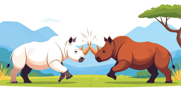 White Rhino Charging Brown Rhino.
