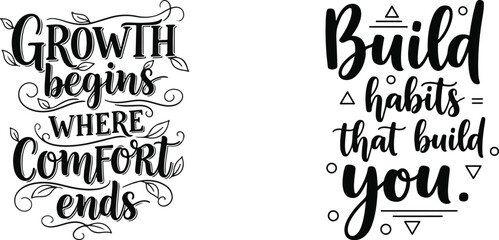 Motivational typography prints growth and habit building quotes © DesignVibesByFB
