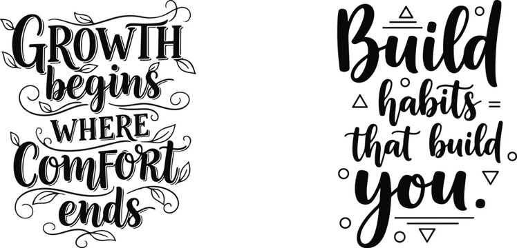 Motivational typography prints growth and habit building quotes