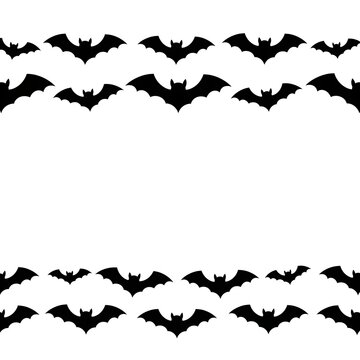 Seamless pattern with black bats isolated on white background