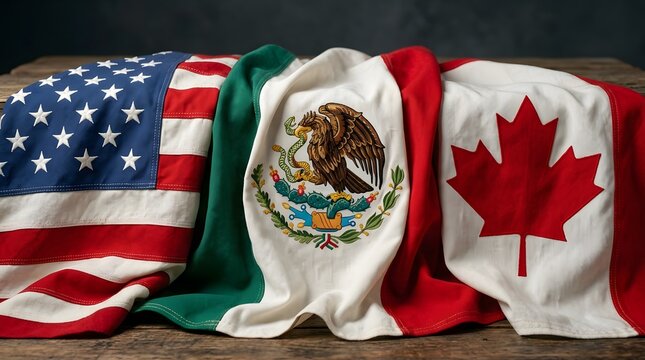 North american trade agreement representation flags of the united states mexico and canada displayed