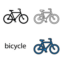 Fototapeta premium Bicycle transportation vehicle vector set with solid outline and flat style on transparent background.