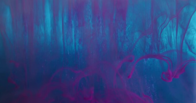 Splash art. Mix color. Blur purple blue paint water shimmer wet texture dripping liquid spreading on abstract creative acrylic background.