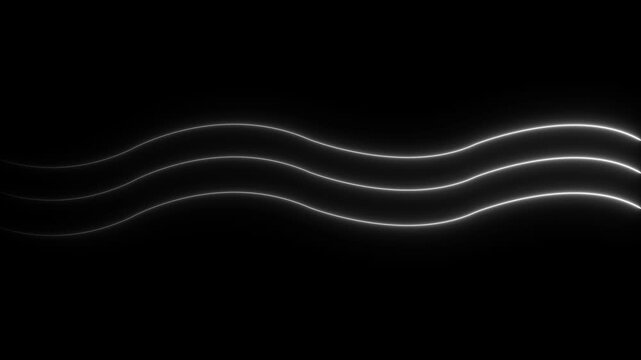  White Bent  neon 3 laser line on  background. glowing horizontal neon lines streaming across on the screen. Abstract beautiful White neon line background