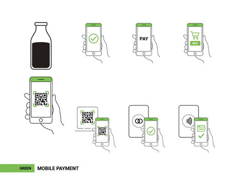 Mobile payment concept with smartphone and bottle of soda  online transaction process