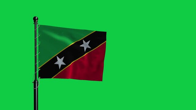 Saint Kitts and Nevis National Flag Waving on Green Screen Background 4K Loop Animation