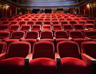 Fototapeta premium a series of plush red theater seats await an audience