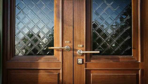 wooden door with inserted glass panels