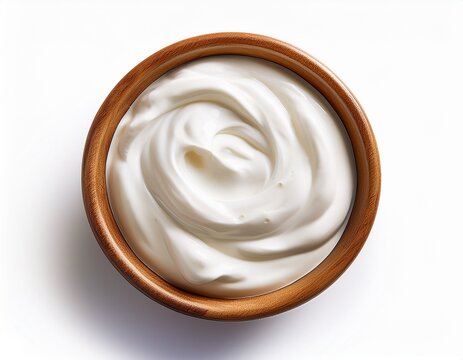 top view of isolated bowl of sour cream isolated on white background