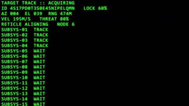Green Tech Random Text Tracking Terminal on Black Background for Cybersecurity Command Screen and Data Interface