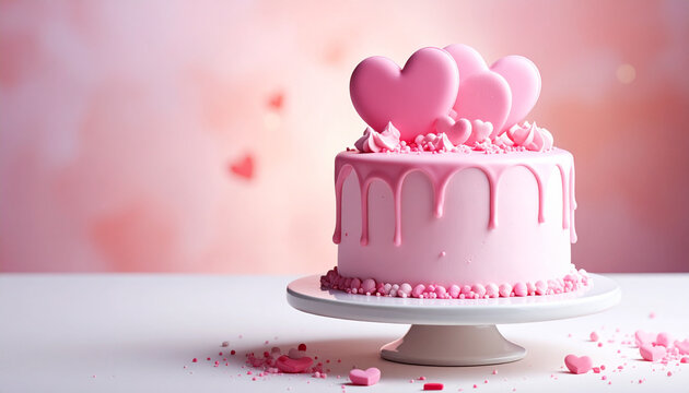 Kue hati berwarna merah muda untuk perayaan Hari Valentine