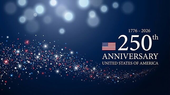 United states 250th anniversary background with sparkling stars and patriotic colors for independence day celebration design template featuring american flag icon.