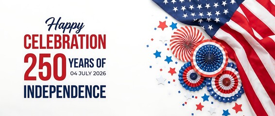 Fototapeta premium Happy celebration 250 years of independence 04 july 2026 united states america patriotic holiday event, national symbol decorative elements.